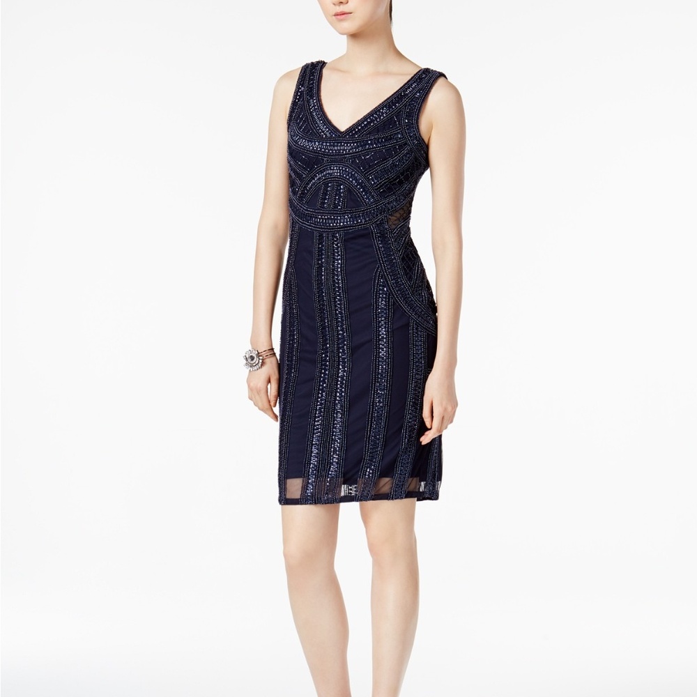 Adrianna Papell Sequin Sheath Dress Navy Petite
